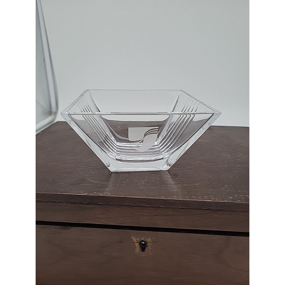 Tiffany & CO. Metropolis Crystal Square Bowl 4"  Clear Glass Logo Trinket Dish